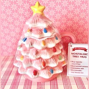 Mr. Christmas Pink Nostalgic Tree Mug with Topper Ornaments Star Coffee